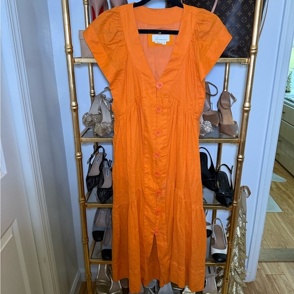 Anthropologie The Renee Flutter Sleeve Linen Button Front Dress - Picture 4 of 8